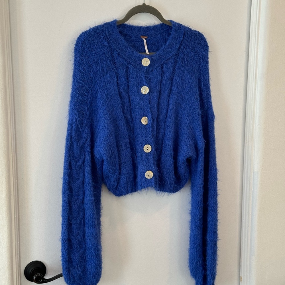 Free People Royal Blue Fuzzy Cardigan